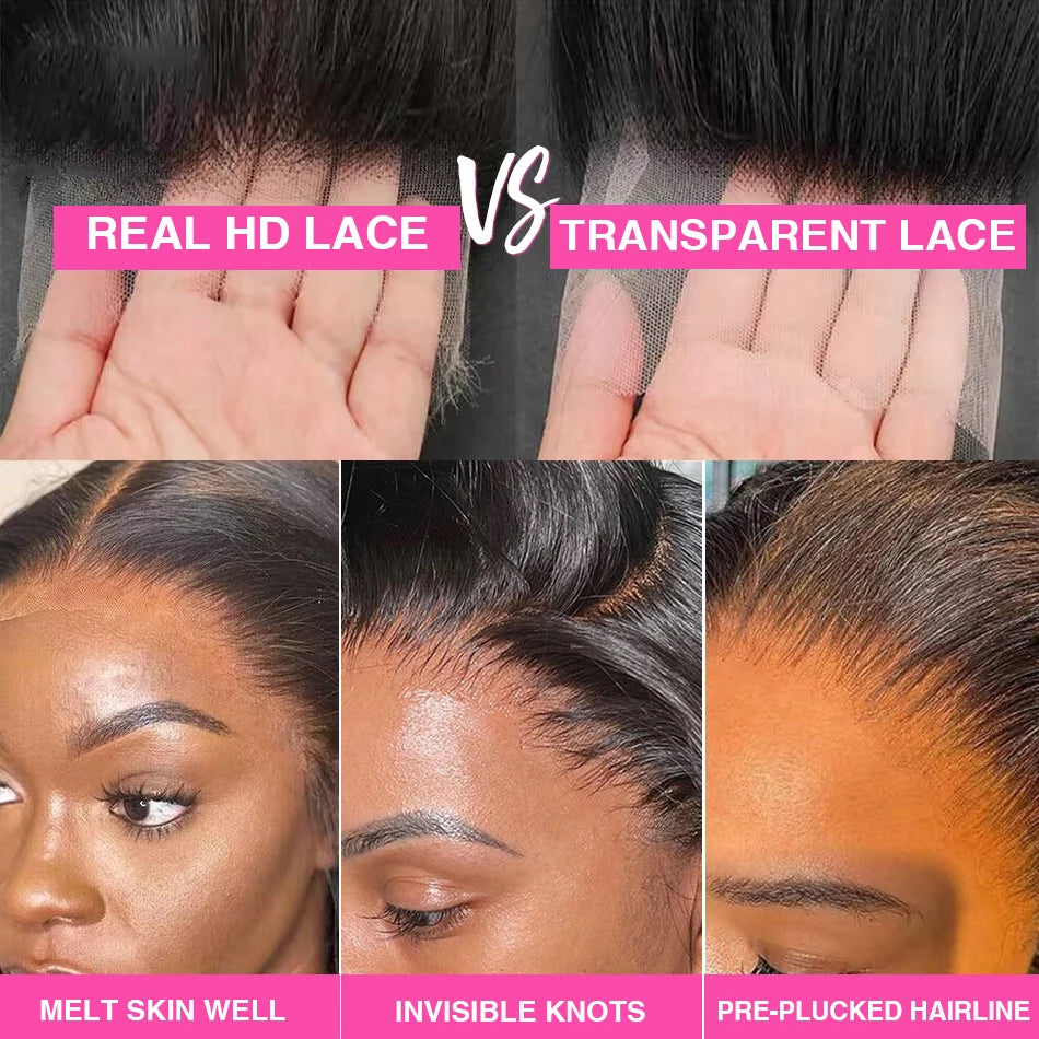 Perruque en cheveux humains ondulés transparents HD – Lace Front 13x4 / 13x6, fermeture 5x5