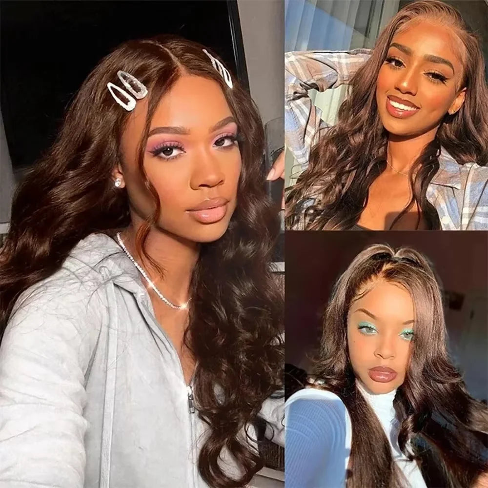 Perruque lace front HD brun chocolat 46 pouces – Cheveux humains 13x6 / 13x4