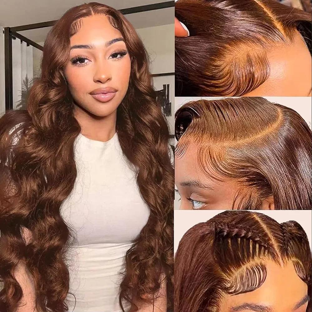 Perruque lace front HD brun chocolat 46 pouces – Cheveux humains 13x6 / 13x4
