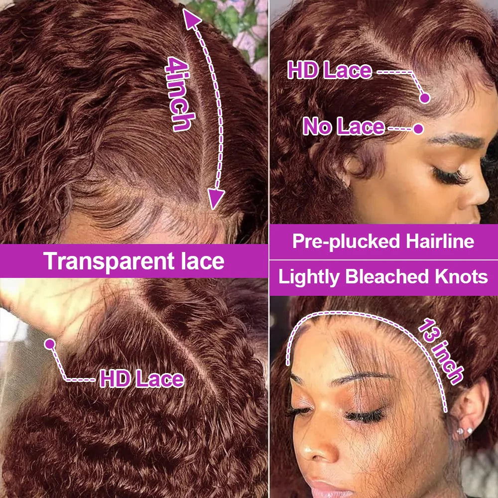 Perruque Lace Front HD ondulée brun chocolat – Cheveux humains 13x6 / 13x4