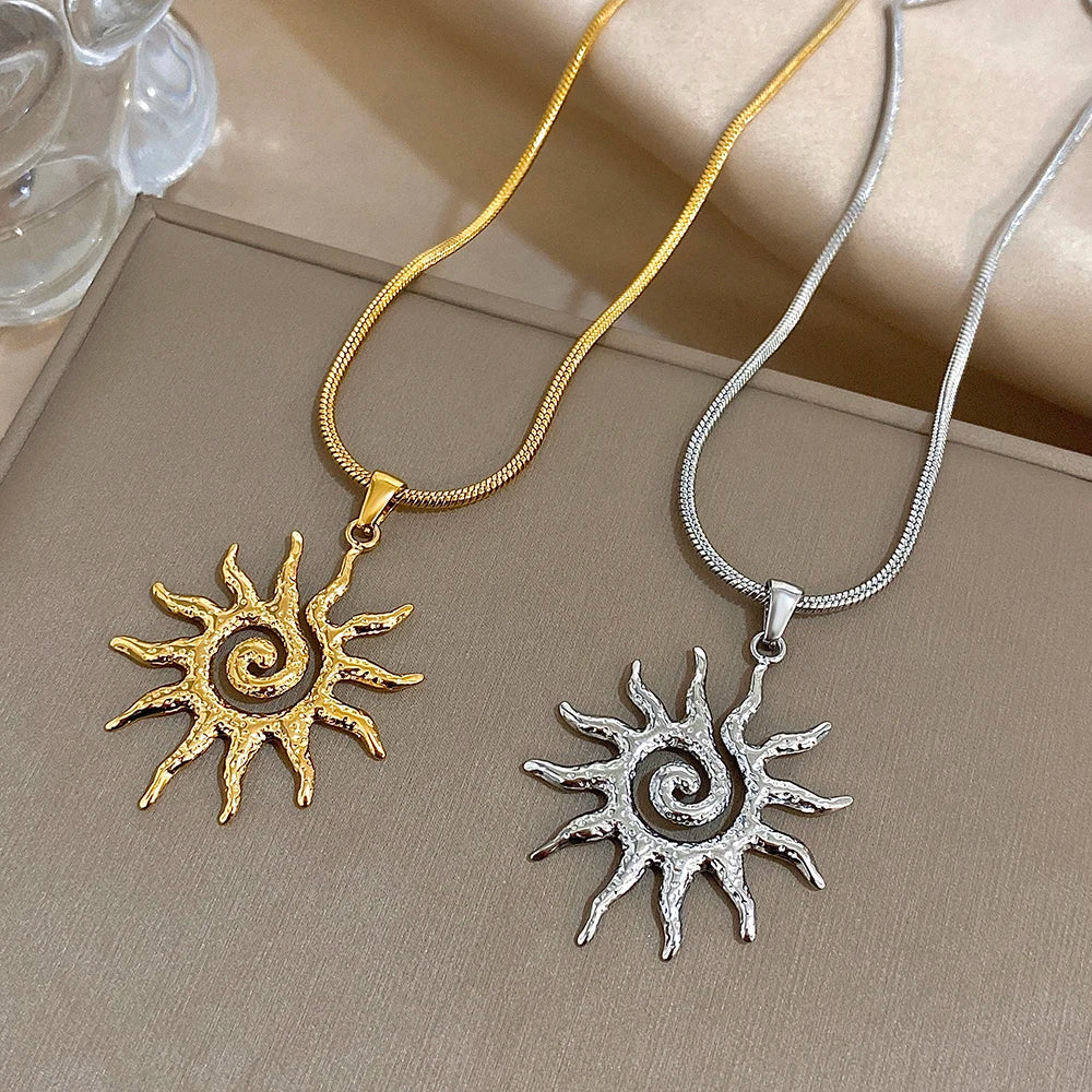 Collier pendentif soleil vintage, bijou doré tendance, cadeau pour femme