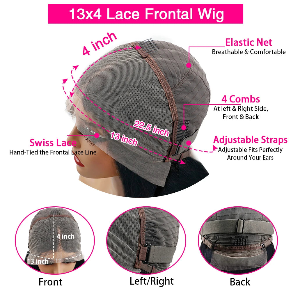 Perruque lace front HD brun chocolat 46 pouces – Cheveux humains 13x6 / 13x4