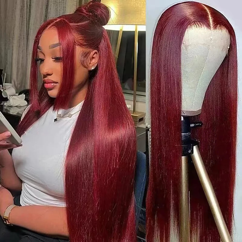 Perruque en cheveux humains bordeaux 13x4 et 13x6 HD avec dentelle frontale