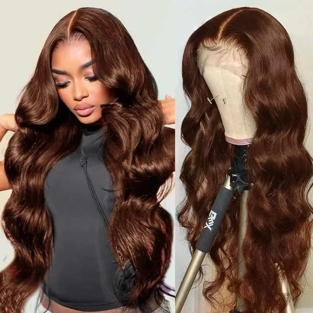 Perruque lace front HD brun chocolat 46 pouces – Cheveux humains 13x6 / 13x4