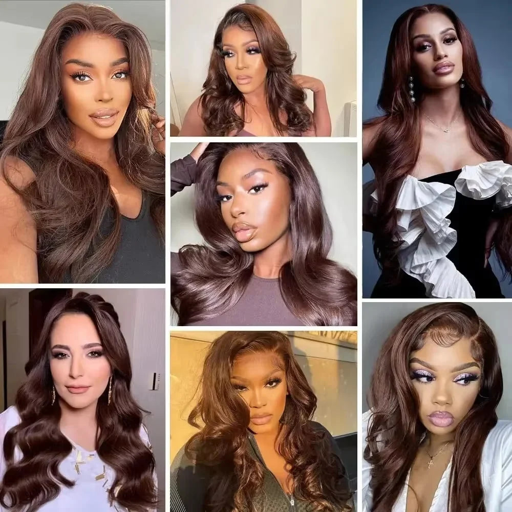 Perruque lace front HD brun chocolat 46 pouces – Cheveux humains 13x6 / 13x4